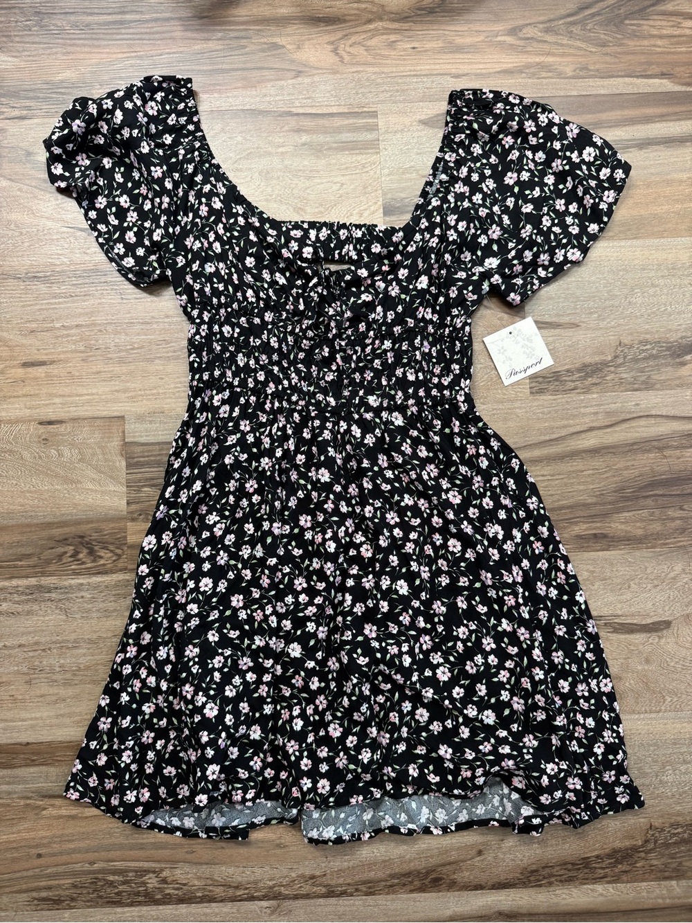 Black Floral Smocked Dress